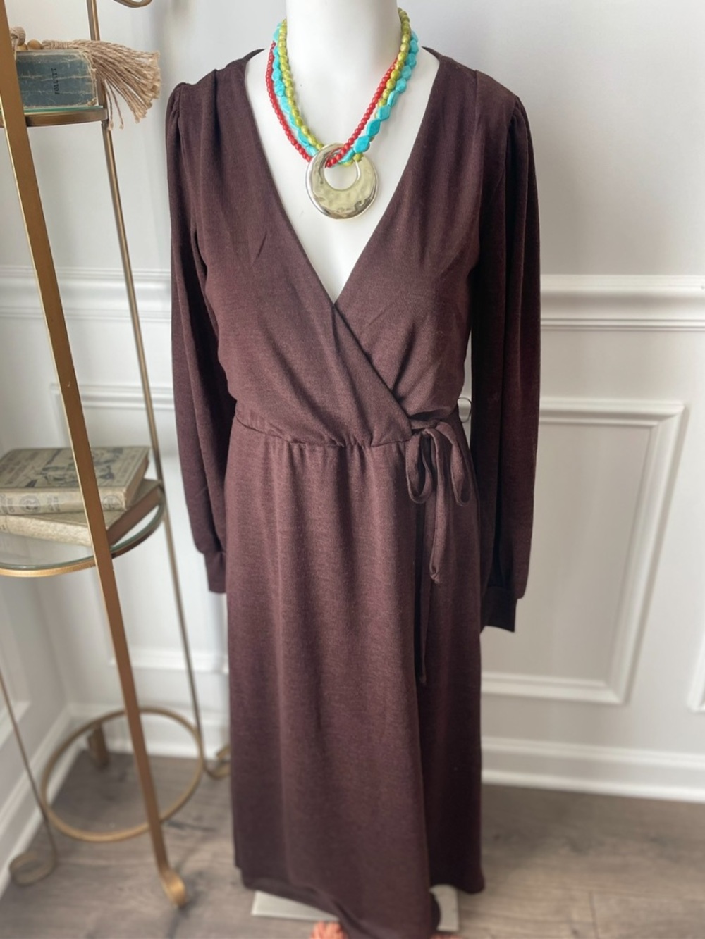Long Sleeve Faux Wrap Dress